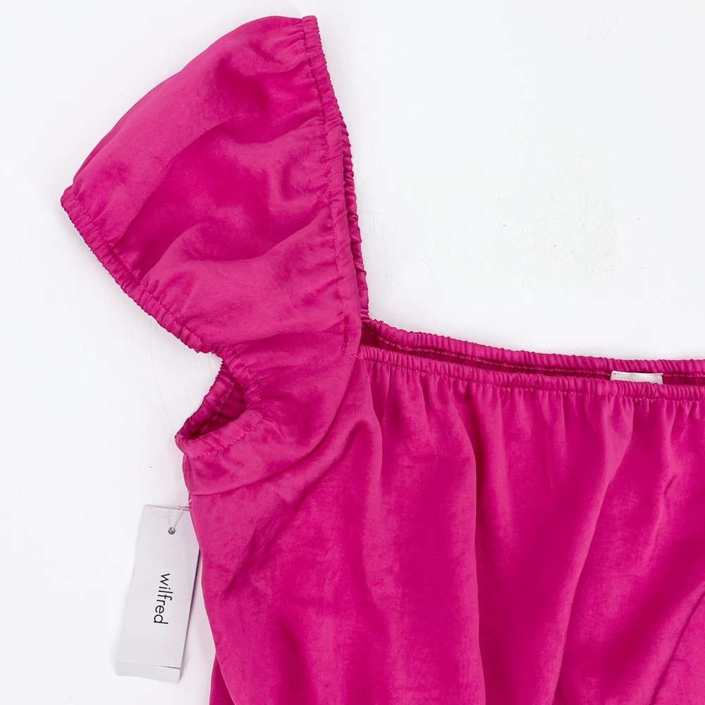 NWT Aritizia Wilfred Ethereal Satin Rose Pink Puff Sleeve Cropped Top Size Large - Picture 4 of 9